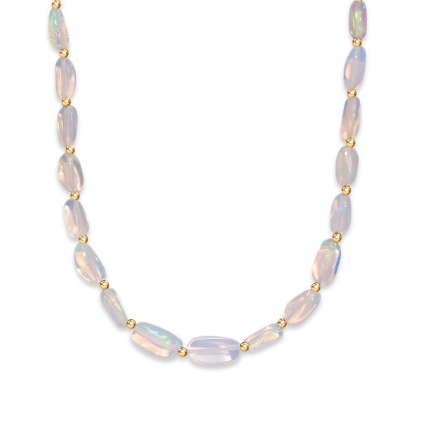 D'Joy AAA Nat&uuml;rlicher, &auml;thiopischer Welo Opal Halskette ca. 45 cm 925 Silber 750 Gelbgold vermeil ca. 36,00 ct. image number 3