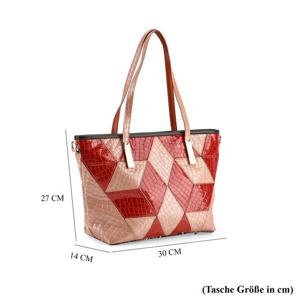 "Chaos by Elsie Genuine Leather Tote bag with RFID Color:red with grey  Embossed crocdile shining rhomboid pattern Size:30*14*27cm           Wall: Genuine Leather Lining: Polyester                Exterior:zipped-2, Interior:zipped-2 , slip-2 image number 8