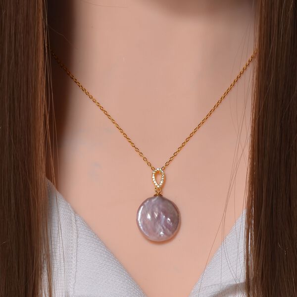 19-21mm lila Keshi Perle und Zirkon-Anh&auml;nger mit 45cm Kette - 20 ct. image number 2