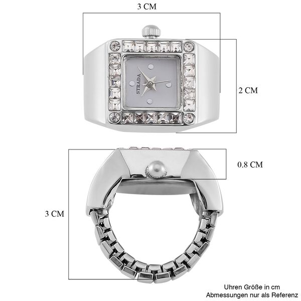 STRADA - Ringuhr mit Weißer Kristall, Japanischem Uhrwerk, 7.5 cm, Reiner Edelstahl, silberfarben image number 5