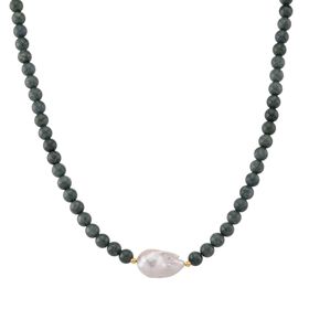 EXTREM SELTEN - Natürlicher Olmek Jadeit, Süßwasser Barockperle, Halskette ca. 50 cm, Flexibles 925 Silber vergoldet 280.00 ct