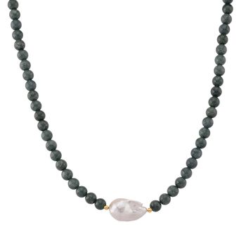 Nat&uuml;rliche Olmek Jadeit und S&uuml;&szlig;wasser Barockperle 50cm Halskette