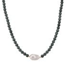 EXTREM SELTEN - Natürlicher Olmek Jadeit, Süßwasser Barockperle, Halskette ca. 50 cm, Flexibles 925 Silber vergoldet 280.00 ct