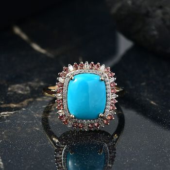 LUXORO AA Sleeping Beauty T&uuml;rkis, Padparadscha Saphir und Diamant Ring in 417 Gold - 5,23 ct.