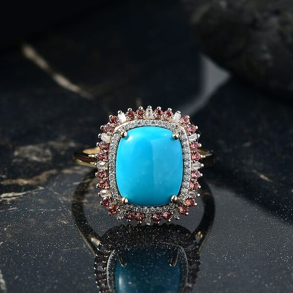 LUXORO AA Sleeping Beauty T&uuml;rkis, Padparadscha Saphir und Diamant Ring in 417 Gold - 5,23 ct. image number 1