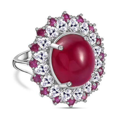 LIMITIERTE AUFLAGE - AA Afrikanischer Rubin (Fissure gef&uuml;llt), Moissanit Ring 925 Silber rhodiniert (Gr&ouml;&szlig;e 21.00) ca. 18.25 ct