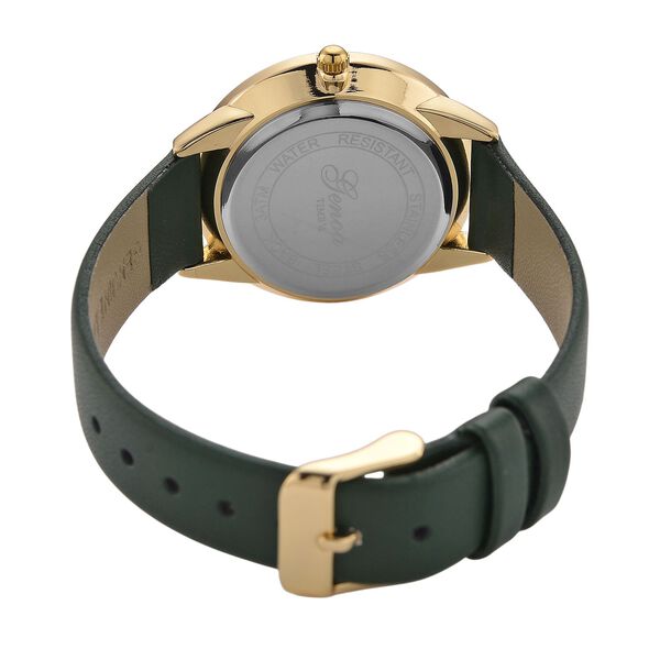 GENOA TIME V2 - Quarzuhr mit japanischem PC21S Werk, weißem Zifferblatt und grünem Lederarmband, goldfarbenem Gehäuse, 3 ATM wasserdicht image number 6