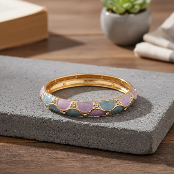 Emaille-Armreif mit halbmondf&ouml;rmigem Muster in Lila und Blau, verziert mit wei&szlig;en Kristallen, ca. 18,5 cm image number 2