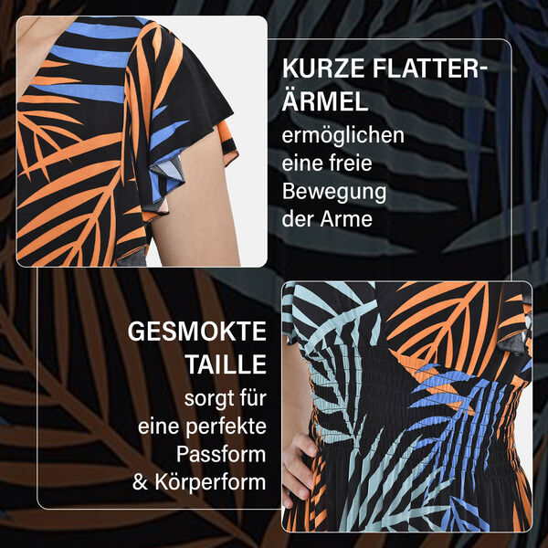 Maxikleid mit gesmokter Taille und Flatter&auml;rmeln, One Size, schwarz image number 3