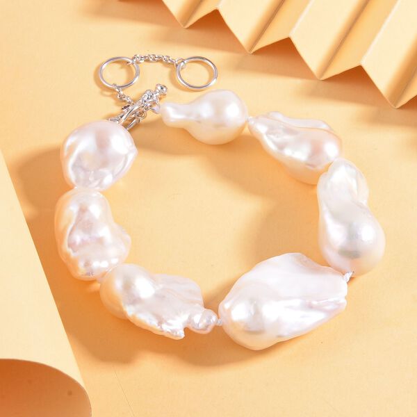 Wei&szlig;e S&uuml;&szlig;wasser Perle, Roter Granat Armband ca. 20 cm 925 Silber rhodiniert image number 2