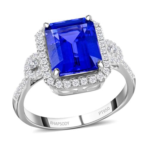 Rhapsody AAAA Tansanit, Weißer Diamant Ring 950 Platin (Größe 17.00) ca. 3,85 ct image number 0