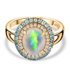 AA Natürlicher, äthiopischer Welo Opal, Paraiba-Apatit Ring 925 Silber 750 Gelbgold Vermeil (Größe 18.00) ca. 3.01 ct