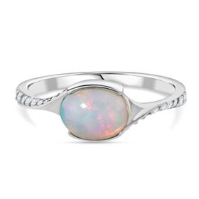 Natürlicher, äthiopischer Welo Opal, Weißer Zirkon Ring 925 Silber rhodiniert (Größe 18.00) ca. 0,99 ct