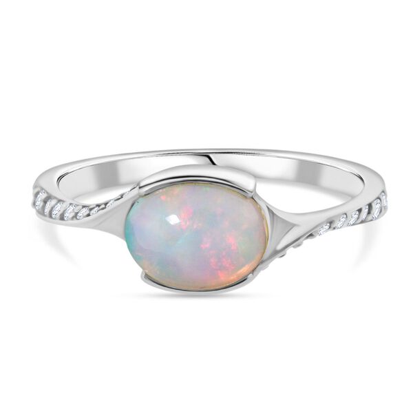 Nat&uuml;rlicher, &auml;thiopischer Welo Opal und Zirkon Ring, 925 Silber rhodiniert - 0,99 ct.