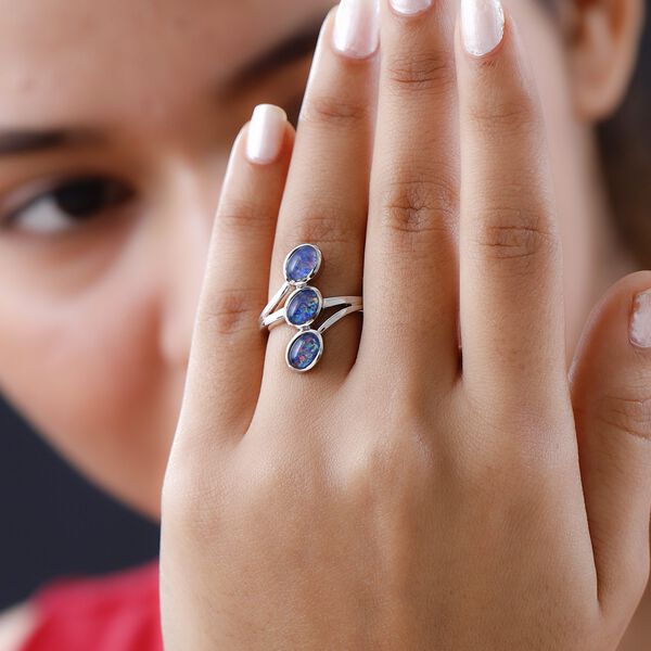 Boulder Opal Triplett Ring, 925 Silber platiniert, 1,77 ct. image number 9