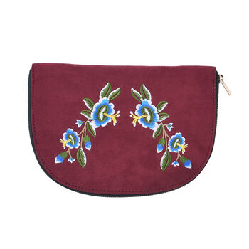 Schmuck Organizer mit besticktem Muster, Burgunderrot