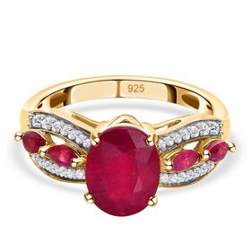 Afrikanischer Rubin (Fissure gefüllt) Ring 925 Silber vergoldet (Größe 20.00) ca. 3.24 ct