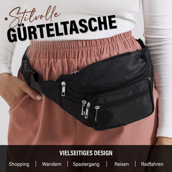 Nylon-Gürteltasche mit RFID-Schutz, 37x10x13,5cm, Schwarz image number 2