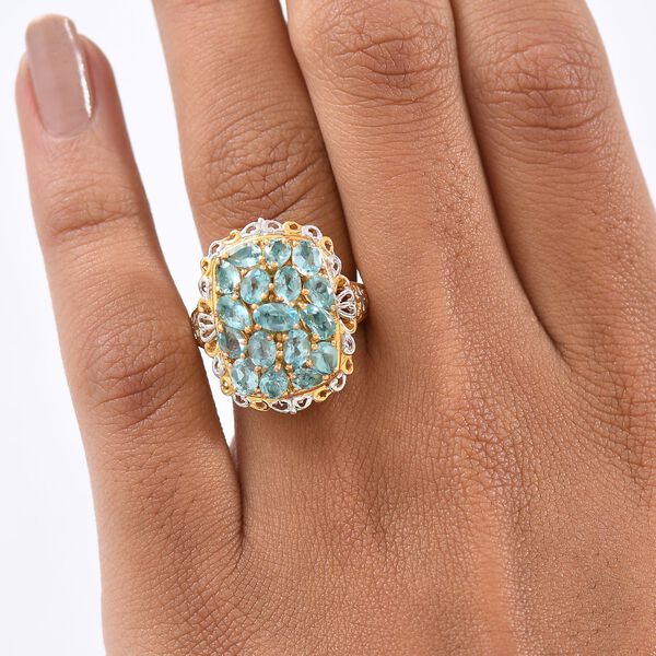 Batroke Blauer Apatit Ring Nickelfreies Messing platiniert und vergoldet (Gr&ouml;&szlig;e 18.00) ca. 3.22 ct image number 3