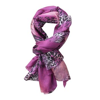 LA MAREY - 100% bedruckter Seidenschal, Leopardenmuster, Gr&ouml;&szlig;e 110x178 cm, Lila