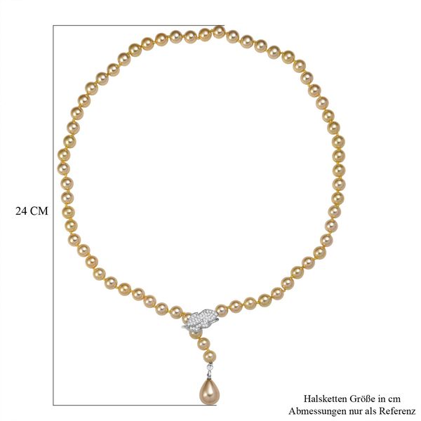 Wei&szlig;er Zirkonia, Goldene Farbe Muschelkernperle Halskette ca. 60 cm Nickelfreies Messing Standard 0.21 ct image number 5