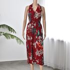 halterneck smocked waist Maxi DressMaterial:3% spandex 97%polyester Size:(W35*L125cm)Weight:275GColor: dark red