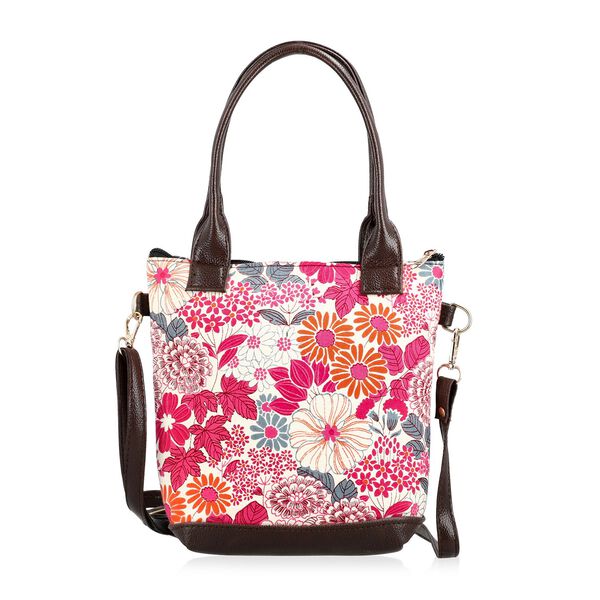 Crossbody Tasche aus Baumwolle, Blockdruck, 25,4x23cm, Rosa