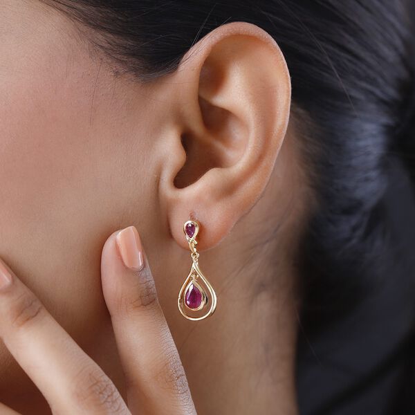 Afrikanische Rubin (Fissure gef&uuml;llt) Ohrringe, 925 Silber vergoldet ca. 2.40 ct image number 3