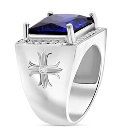 LUSTRO STELLA - Blauer Zirkonia, Weißer Zirkonia Ring 925 Silber rhodiniert (Größe 21.00) 20.13 ct