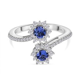 Tansanit, Weißer Zirkon Ring 925 Silber rhodiniert (Größe 19.00) ca. 1,06 ct