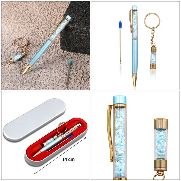 Kugelschreiber mit Larimar-Edelsteinf&uuml;llung, inkl. Nachf&uuml;llmine und Schl&uuml;sselanh&auml;nger, Blau image number 5