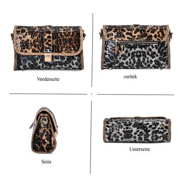 Chaos by Elsie- Crossbody Tasche aus Echtleder mit RFID Schutz und Leopardenmuster, Kaffee