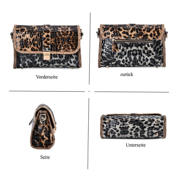 Chaos by Elsie- Crossbody Tasche aus Echtleder mit RFID Schutz und Leopardenmuster, Kaffee image number 4