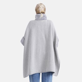 LA MAREY - Signature Kunstfell-Poncho mit Pl&uuml;schkragen und Umschlag&auml;rmeln, Einheitsgr&ouml;&szlig;e, Grau