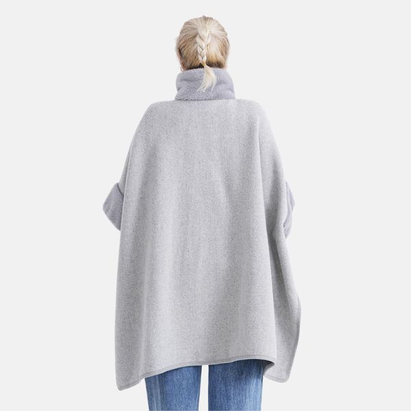 LA MAREY - Signature Kunstfell-Poncho mit Plüschkragen und Umschlagärmeln, Einheitsgröße, Silbergrau image number 1