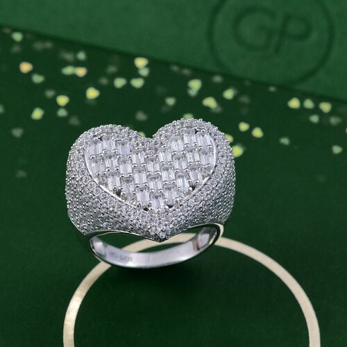 GP Amore Kollektion - Weißer Zirkon, Kanchanaburi Blauer Saphir Ring 925 Silber rhodiniert (Größe 20.00) ca. 4.70 ct image number 1