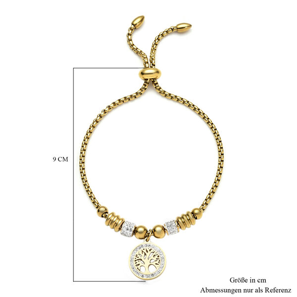 Weißes Kristall Bolo Lebensbaum-Armband, ca. 15.25 cm Edelstahl IP-Gold image number 6