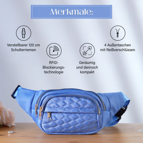 Nylon-Gürteltasche mit RFID-Schutz, 36x4x13cm, Blau image number 4