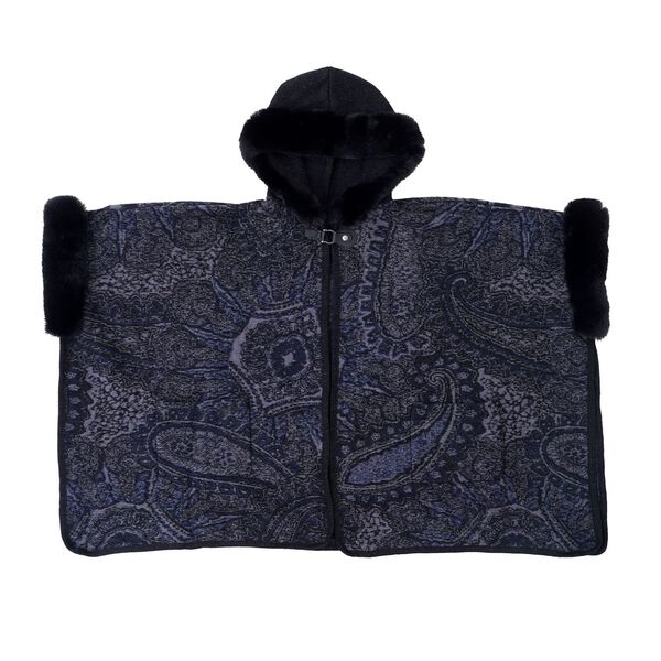 LA MAREY - Kunstfell Poncho mit Kapuze, One Size, Schwarz image number 0