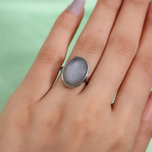 Grauer Mondstein  Solitär Ring 925 Silber Platin-Überzug image number 3