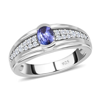 AAA Tansanit, wei&szlig;er Zirkon Ring, 925 Silber platiniert (Gr&ouml;&szlig;e 17.00) ca. 0.90 ct