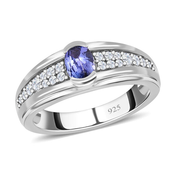 AAA Tansanit, wei&szlig;er Zirkon Ring, 925 Silber platiniert (Gr&ouml;&szlig;e 17.00) ca. 0.90 ct image number 3