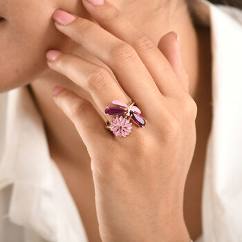 GP - Leuchtend Orchidee Quarz Triplette, Lotus Granat Ring 925 Silber 750 Ros&eacute;gold Vermeil (Gr&ouml;&szlig;e 17.00) ca. 2,44 ct