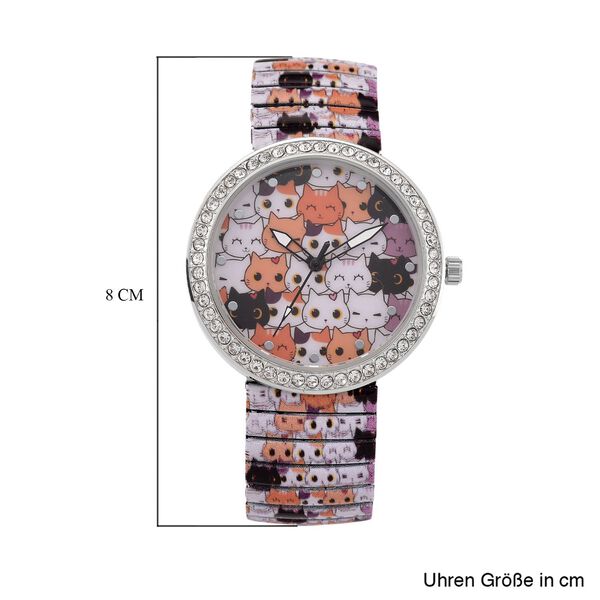 STRADA - Armbanduhr mit Katzengesichtmotiv, Kristall-L&uuml;nette, Japanisches Uhrwerk, Edelstahlzugband, Reiner Edelstahl image number 8