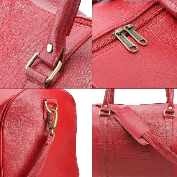 2er-Set -100% Echtleder 44x20,32x22,86cm Reisetasche und 20,32x3,82x24,13cm Crossbody Tasche, Krokoprägung, Rot image number 10