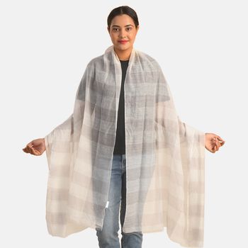 Baumwolle und Seide Unisex Schal, Streifenmuster, Gr&ouml;&szlig;e 210x100 cm, Beige und Wei&szlig;