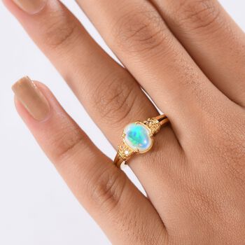 D'Joy AA Nat&uuml;rlicher, &auml;thiopischer Welo Opal, Gelber Saphir Ring 925 Silber vergoldet (Gr&ouml;&szlig;e 19.00) ca. 1,34 ct