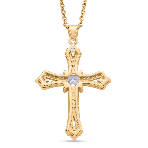 Wei&szlig;er Zirkonia Anh&auml;nger mit Kette, ca. 50 cm 316L Edelstah, Nickelfreies Messing, goldfarben image number 4