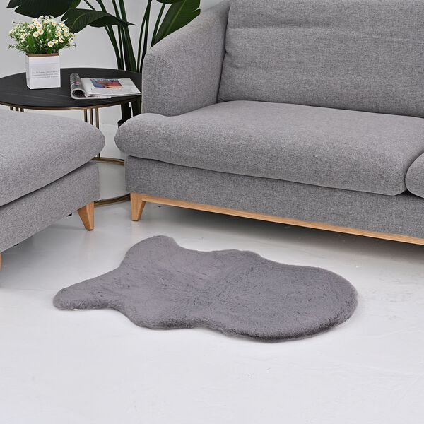 LIVMORE - 2200 GSM Kunstfell-Teppich mit Schaumstoffbasis, Fischform, 60x90 cm, Silbergrau image number 2