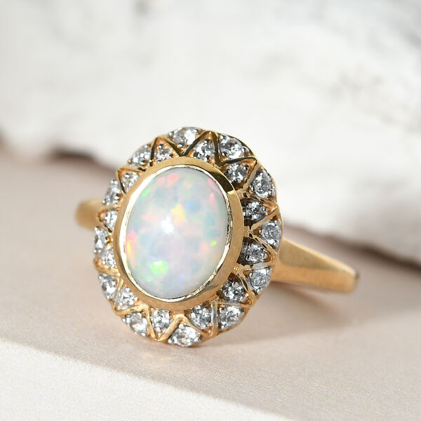 Natürlicher Äthiopischer Opal und Zirkon Ring 925 Silber vergoldet  ca. 1,43 ct image number 2